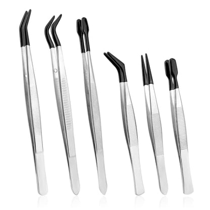 6pcs Rubber Tip Tweezers, Long Tweezers Bent Pointed Tipped Hobby Tweezer for Crafts Jewelry Making Plastic Silicone Sticker Seed Stamp Collecting Entomology Mosaic Ear Nail Supplies - style: Set 4