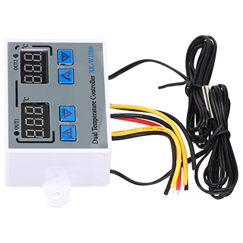 Digital Dual Display Temperature Humidity Controller Thermostat Switch with 10K Sensor for HVAC Greenhouse Reptile Terrarium 12V Power ABS Housing 1M Cable