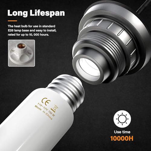 YSSOA 150W Ceramic Heat Emitter, Reptile Heat Bulbs, Ceramic Heat Lamp for Reptiles, Amphibian, Chicken, Dog, Cat, 2 Pack, White - color: White, size: 2 Pack, style: 150W