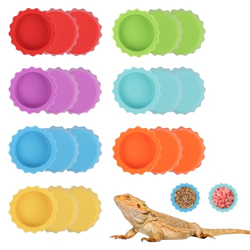 LOGJAM 21 Pack Crested Gecko Food and Water Dish, Silicone Reptile Food Bowl, Gecko Tank Accessories for Hermit Crab, Tarantula, Isopods and Lizard, 7 Colors