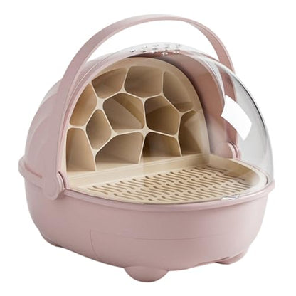 Silkworm Breeding Box Transparent Small Animal Feeding Container Removable Habitat Cage Portable Reptile Carrier with PP Material for Turtle Frog Snak, Pink - color: Pink