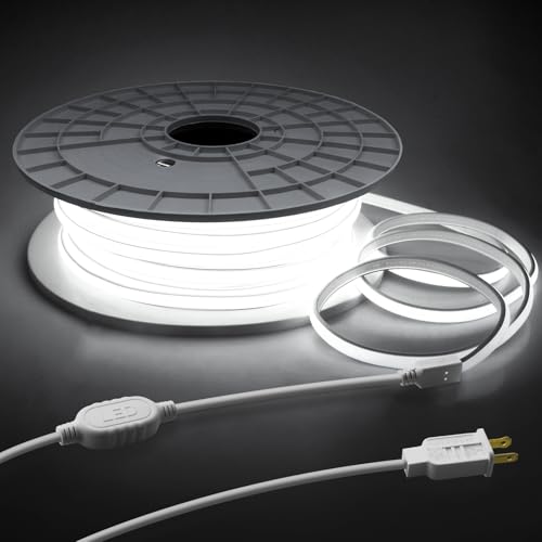 COB Led Strip Lights 150FT AC110V 120V Flexible LED Outdoor Rope Light Waterproof One Roll 6000K Daylight White 288Leds/M 45M Led Tape Lights Plug in IP67 for Holiday Decor - color: Daylight White, size: 45M