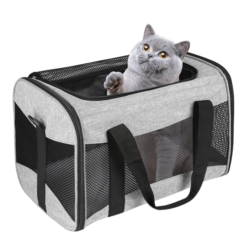 Cat Carrying Case - Pet Carrier Airline Approved, Protable and Breathable Pet Travel Carrier Removable Fleece Pad, Collapsible Cat Carrier Dog Carrier for Medium Cats Small Cats Dogs (X-L Grey&Black) - color: grey&black, size: 20.0"L x 13.0"W x 13.0"H