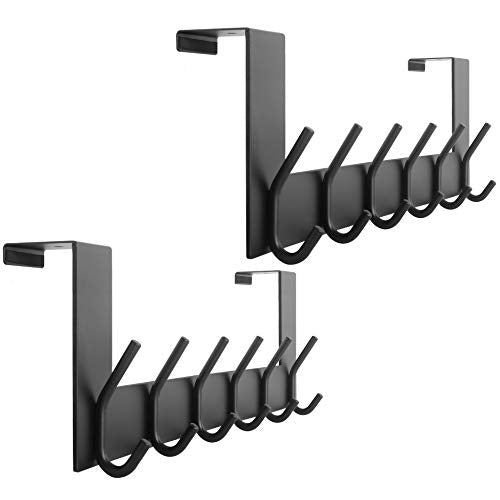 WEBI Over The Door Hook Door Hanger:Over The Door Towel Rack with 6 Coat Hooks for Hanging,Towel Hanger Door Coat Hanger Over Door Coat Rack for Towels,Clothes,Back of Bathroom,Black,2 Packs - color: Black, size: 2 Pack