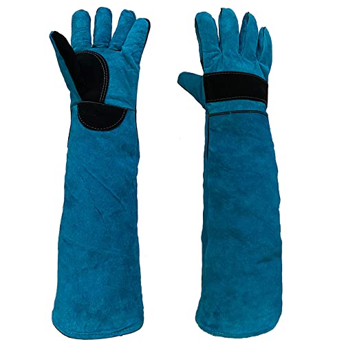 Animal Handing Gloves Bite Proof 23.7 Inch Kevlar Reinforced Multipurpose Pet Leather Glove Padding Dog,Cat Scratch,Bird Handling Falcon Gloves Grabbing,Reptile Squirrel Snake Bite