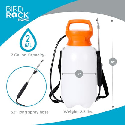 BIRDROCK HOME Garden Sprayer with Battery Powered Pump - Stainless Steel Wand, Rechargeable, Adjustable Spray, & Portable for Lawn, Garden, Plants, and Cleaning - White Translucent Body - 2-Gallon - size: Medium