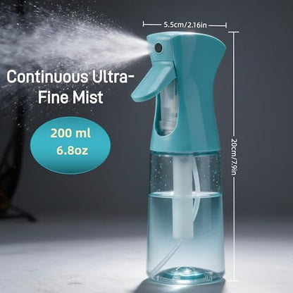 2 Pack Continuous Spray Bottle for Hair, Ultra Fine Mist Water Sprayer, Empty Aerosol-Free Styling Mister for Curly Hair, Gardening, Plants, Cleaning & Skincare (6.8oz/200ml - Teal)