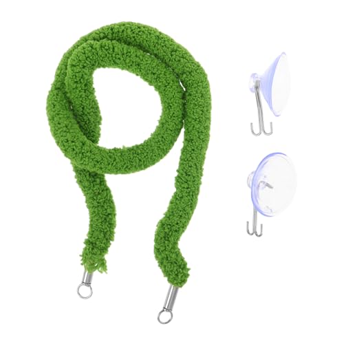 INOOMP Reptile Jungle Vine Climbing Rope for Leopard Gecko and Lizard, Realistic Plush Green Moss Rope with Enhanced Grip Surface and Suction Cup Hook, for Lizard Tank and Pet Habitat
