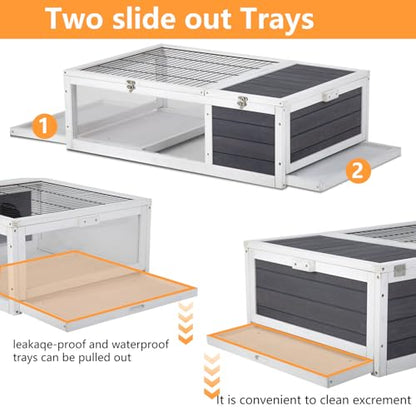 Wooden Tortoise House Home Small Animal Breeding BoxIndoor Outdoor Tortoise Habitat 24 * 12 * 39.5in (Grey)