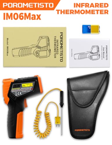 4 in 1 Temperature Gun POROMETISTO 4 Types of Alarm Setting,-58-1472°F Measure Infrared/Ambient Temperature Humidity Infrared Thermometers,Industrial Laser Thermometer Gun with K-Type Probe