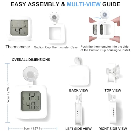 Suction Cup Reptile Thermometer Hygrometer,Large Screen °F/°C Temp&Humidity Gauge for Terrarium Tank Enclosure,Strong Hold,for Gecko,Bearded Dragon,Snake,Tortoise,Hermit Crab,Jumping Spider (1 White) - color: 1 White