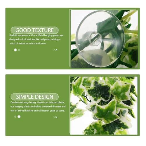 BESPORTBLE Fake Hanging Plant for Reptile Terrarium with Suction Cup, Artificial Leaf Decoration for Amphibious Habitat, Indoor Reptile Tank Decor