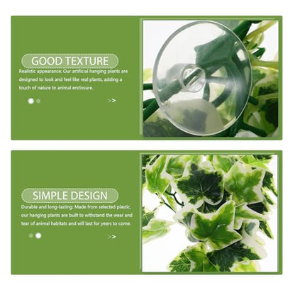 DOITOOL Artificial Reptile Plants Hanging Vine with Suction Cup, Lifelike Amphibious Habitat Decor for Turtle and Reptile Terrariums, Simulated Climbing Leaf Pendant for Aquarium