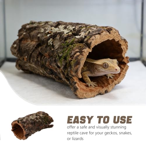 VOSAREA Tree Trunk Reptile Hide Log, Hollow Tree Trunk Ornament, Climbing Platform Shelter for Terrarium Tank, Reptile Cave Hideout for Gecko, Lizard, Snake 7-8cm Diameter