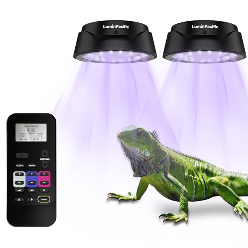 UVB Reptiles Light with Remote, UVA UVB FR Lamp for Rainforest & Desert Reptiles, Ferguson Zones 1-4, Timer Switch, 10 Dimmable, for Bearded Dragon, Turtle, Frog, Snake, Plant (2 Pack) - color: 2 Pack
