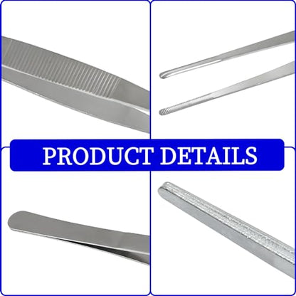Bonsicoky 3Pcs Stainless Steel Tweezer Set (8" 10" 12"), Long Tweezers with Precision Serrated Straight Tips, Non-slip Multitool Tweezer for Cooking, Repairing, Medical, Garden - size: 8" 10" 12" (1 Set)