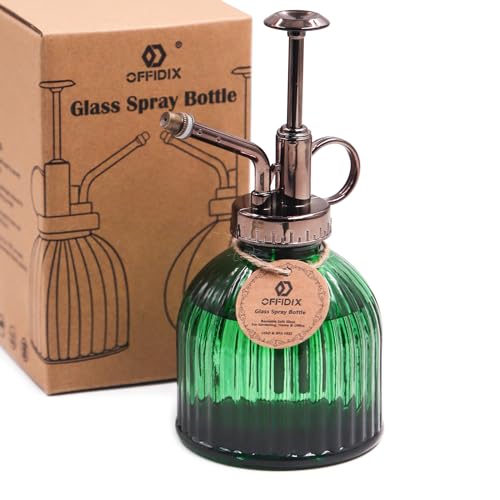 OFFIDIX Plant Mister Spray Bottle Glass Mister for Inside 6.3" Tall Vintage Style with Bronze Plastic Top Pump One Hand Watering Can for Indoor Potted Plants Terrariums Green - color: B-green