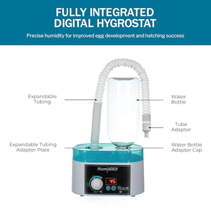HumidiKit™ with Digital Hygrostat - Auto Humidifier with 1L Water Bottle - Humidity Controller for All Types of Eggs - Automatic Humidity System Compatible with Most Incubators