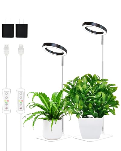 yadoker Plant Grow Light, LED Growing Light with Base Full Spectrum for Indoor Plants,Height Adjustable, Automatic Timer, 5V Low Safe Voltage,Idea for Small Plant Ligh - color: 3.4 inch Black with Base, size: 2 Pack