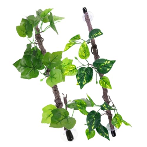 LALAFINA Artificial Reptile Vines with Suction Cups Environment Decoration 2pcs Flexible Plastic Jungle Climbing Branch, Low Maintenance for Gecko and Snake Terrarium for Reptile Tanks