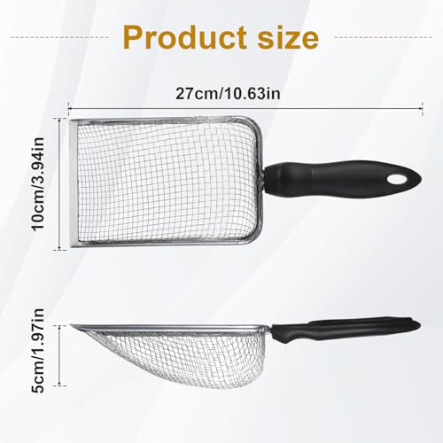Stainless Steel Mesh Litter Shovel, Fine Mesh Metal Reptile Litter Cleaner Scooper, Black Non-Slip Handle Sifter for Lizard Substrate Reptile Terrarium Sand Waste, 2.8mm Mesh