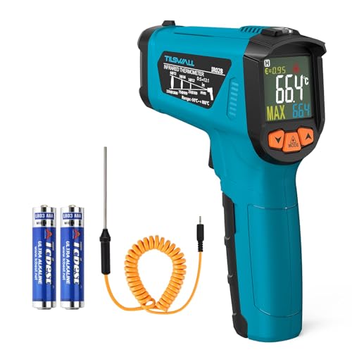 Tilswall Infrared Thermometer, -58°F to 1472°F(-50~800°C), Non-Contact Digital Laser Thermometer with Probe, Adjustable Emissivity, High/Low Temp Alarm, for Cooking/BBQ/Freezer(NOT for Human)-W300 - color: -58°F to 1472°F, size: -50°C~800°C(with K-type pr