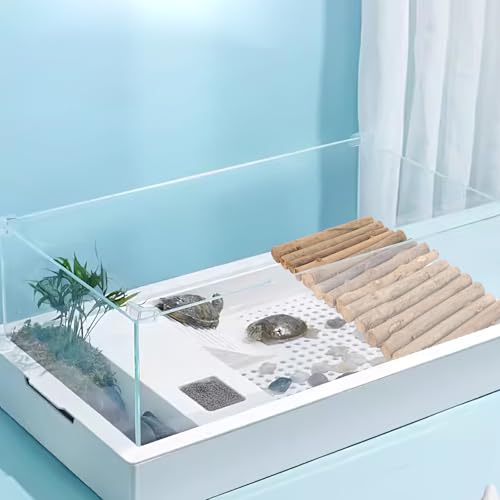 SEWACC Wooden Turtle Hideout Stick Reptile Habitat Cave DIY Landscaping Basking Platform for Tortoises and Lizards Safe Resting and Hiding Space