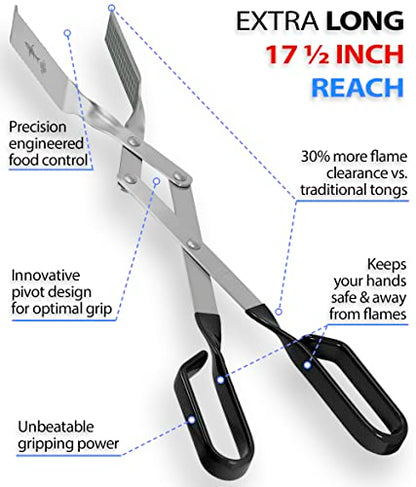 Tongs for Steaks, 2-Pack 17" & 13" Professional Kitchen and Outdoor Grilling Utensil Set, by Shark BBQ Grill Tongs -(Black) - color: Black 2X Steak Tongs