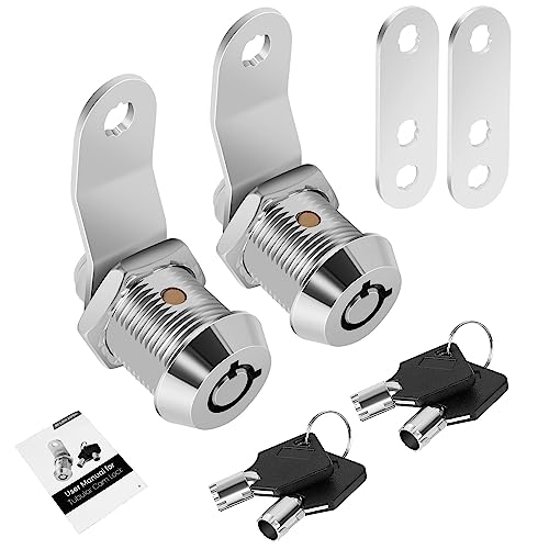2 Pack Tool Box Lock with Keys, 5/8" Cabinet Lock Cam Lock Keyed Alike, Toolbox Lock Replacement Lock for Mailbox RV Storage Door with Manual, Zinc Alloy (2Pack，5/8 Inch) - color: Chrome - 2 Pack, size: 5/8 Inch