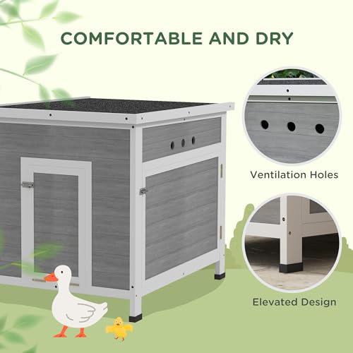 PawHut Duck Coop, Wooden Chicken House Rabbit Hutch with Openable Roof, Removable Floor, Double Doors, Ramp, Duck House for 2-4 Chickens, Geese, 25" x 32" x 30" - size: 24.8"L x 32.3"W x 29.9"H