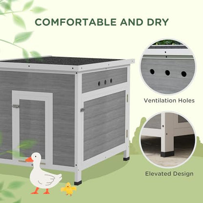 PawHut Duck Coop, Wooden Chicken House Rabbit Hutch with Openable Roof, Removable Floor, Double Doors, Ramp, Duck House for 2-4 Chickens, Geese, 25" x 32" x 30" - size: 24.8"L x 32.3"W x 29.9"H