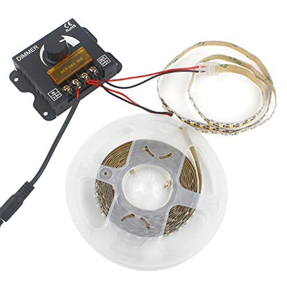 RGBZONE Single Color LED Light Strip Dimmer, DC 5V/12V/24V 30A PWM LED Dimming Controller, Knob Adjust Brightness ON/Off Switch for Single Channel Light Strips - color: Solid Color