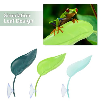 Frog Habitat Leaves, Artificial Plant Decoration with Suction Cups, Reptile Tank Decoration for Frog Lizards, Dark Blue, Green, Blue, 3 Pcs