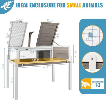 Ketive Tortoise Habitat Large Tortoise Enclosure House with Detachable Legs Indoor & Outdoor, Reptile Cage for Small Animals-Leakproof Tray