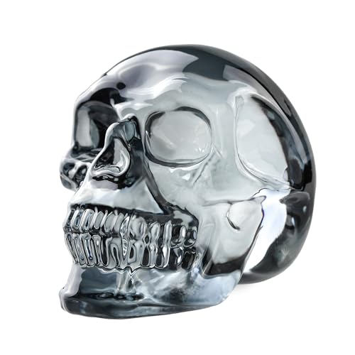 Black Glass Skull Figurines Collectibles Human Skull Horror Figures Halloween Ghost Goth Decoration for Home Table Shelf - color: Gray