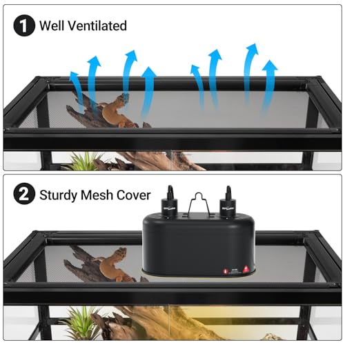 REPTIZOO Reptile Terrarium 24" X 12" X 12", 15 Gallon Glass Reptile Tank with Double Hinge Door Top Screen Ventilation, Easy Assembly Front Opening Terrarium Habitat