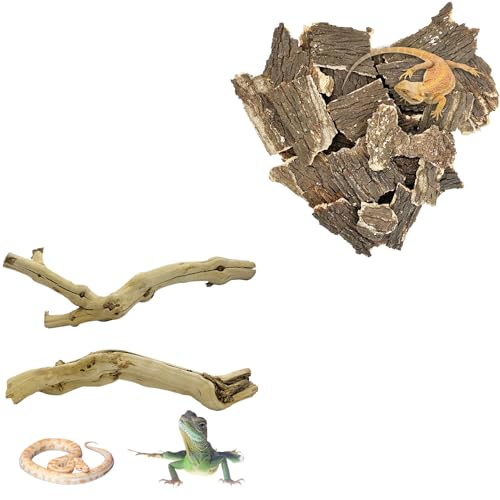 Reptile Cork Bark with Reptile Climbing Decor Thick Wood Branches Snake Habitat Decorations Terrarium Wooden Tree Trunk Ornament