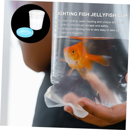 Plastic Reptile Feeding Box Lid Mini Turtle Tank and Betta Fish Cup Insect Breeding Container for Terrarium and Aquariums 1 Piece Random Color