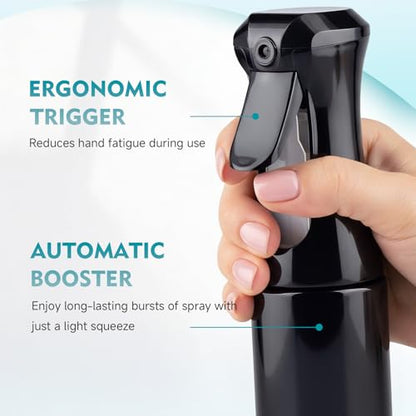 Continuous Spray Bottle, 6.8 OZ Hair Spray Bottles, Ultra-Fine Mister Spray Bottle for Hairstyling, Cleaning, Plants, Pets, Salons, and More (1 Pack) - color: Whole Black