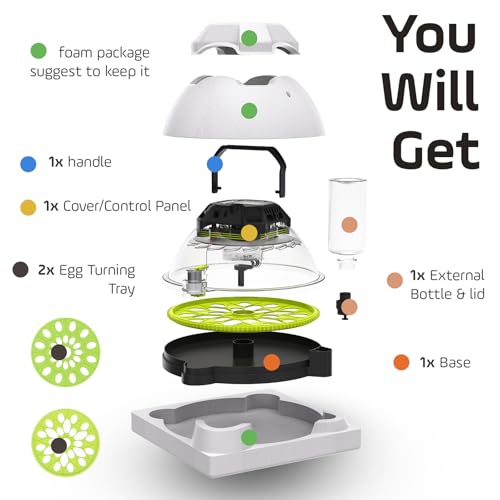 18 Egg Incubator with Automatic Egg Turning Day Counter and Atomizer for Auto Humidity Control, Full Auto Turner Lock 3 Days Before Hatch, Hatching 18Chicken 12Duck 30Quail at Backyard - size: 18 Egg
