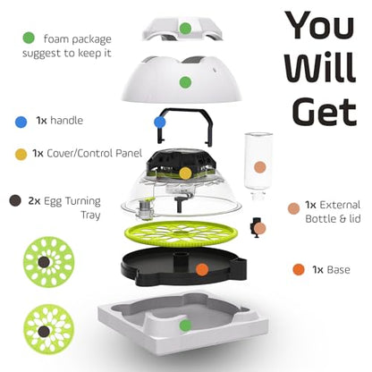 18 Egg Incubator with Automatic Egg Turning Day Counter and Atomizer for Auto Humidity Control, Full Auto Turner Lock 3 Days Before Hatch, Hatching 18Chicken 12Duck 30Quail at Backyard - size: 18 Egg