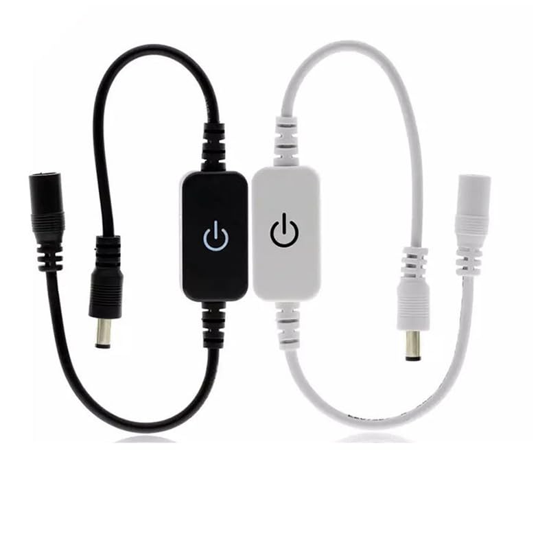 2 Pack LED Strip Lights Dimmer with Touch Switches LED Strip Light Inline On/Off Switch Cable DC Plug 5.5mmx2.1mm Barrel Connector Brightness Adjustment Diming Controller for 12V to 24V Lights