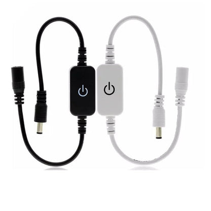 2 Pack LED Strip Lights Dimmer with Touch Switches LED Strip Light Inline On/Off Switch Cable DC Plug 5.5mmx2.1mm Barrel Connector Brightness Adjustment Diming Controller for 12V to 24V Lights