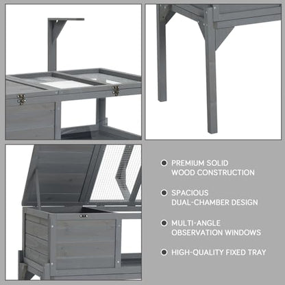 Modern Wood Tortoise Habitat Cage, Adjustable Height Tortoise House with Removable Base, Outdoor Indoor Hamster Enclosure for Small Animals