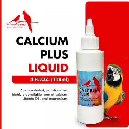 Morning Bird Calcium Plus Liquid for Birds – Calcium Supplement with Vitamins and Minerals for Strong Eggshells, Healthy Bones - Support Growth, Breeding, and Wellness for All Birds 4 Fl Oz - size: 4 Fl Oz