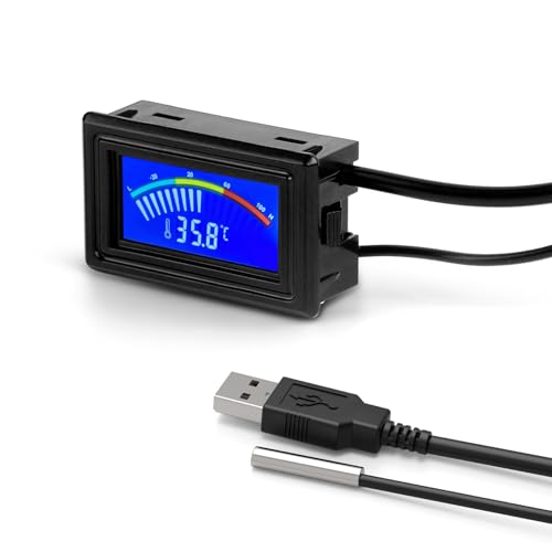 KEYNICE Digital Thermometer, Aquarium Thermometer, Digital Temperature Gauge, Temperature Monitor with Sensor, USB Power Supply, ℉ and ℃ Switchable, LCD Display, USB Thermometer Indoor Outdoor