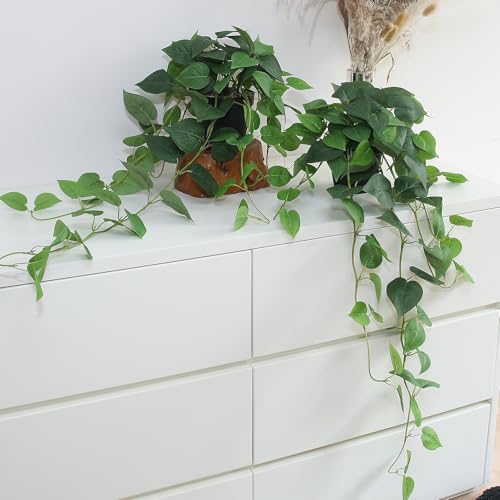 alyptus Fake Pothos Hanging Plants – 33" Set of 2 Faux Ivy Vines with Pots Realistic Silk Devil’s Ivy for Indoor Décor Low Maintenance Artificial House Plants for Home Bathroom or Office - Green - color: Green Pothos