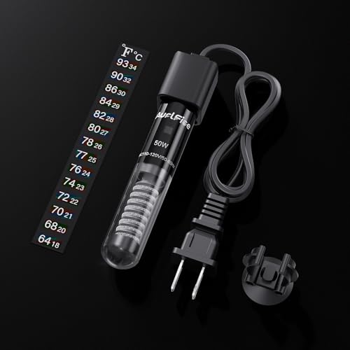 50W Aquarium Heater, Small Submersible Fish Tank Heater with Mini Aquarium Thermometer, for Betta Turtle Saltwater Freshwater 5-10 Gallon Tanks