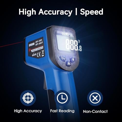 Infrared Thermometer Gun for Cooking, Digital Laser Temperature Thermometer -58℉~1022℉ IR Thermometer Gun for Blackstone Pizza Oven Deep Frying Other Daily Uses with Hard Carrying Case (NOT for Human) - color: Blue