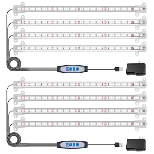Wiaxulay Grow Lights for Indoor Plants, Full Spectrum, 6000K LED Plant Grow Light Strips, Grow Lamp with Auto On/Off 6/12/16H Timer, 5 Dimmable Levels, 3 Switch Modes for Hydroponics Seedling - color: 16in-4 Bars, size: 2 Pack